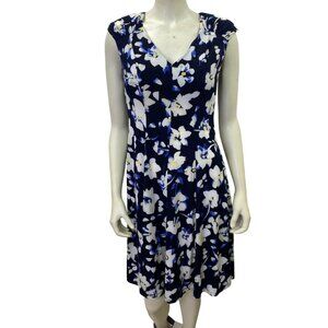 London Times Navy and White Floral Midi Dress